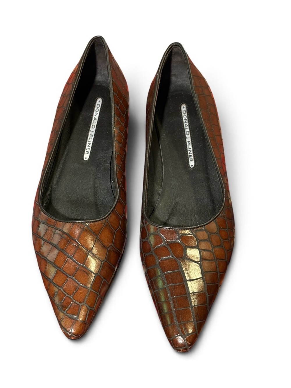 Donald J. Pliner Pointed Croc-Embossed Leather Flat in Cognac